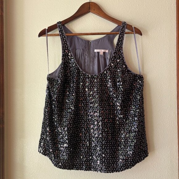 NWT Rebecca Taylor 100% Silk Purple Top Sleeveless Black Sequins Size 8 Party - Picture 4 of 8